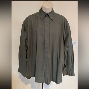 YvesSaintLaurent Mens Dressy Shirt Top Olive Green Button Down Long Sleeve Sz XL